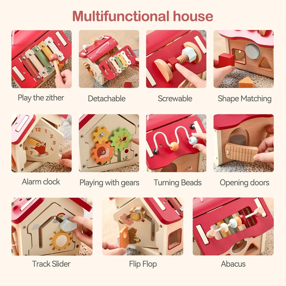 Wooden Montessori Activity House Toy – 7-in-1 Educational Play Center for Toddlers