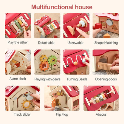 Wooden Montessori Activity House Toy – 7-in-1 Educational Play Center for Toddlers