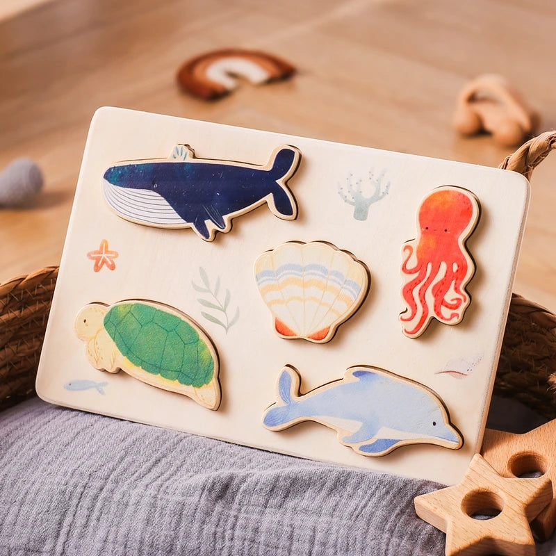 Montessori Wooden Puzzles - Toddler Fine Motor Skills Toy
