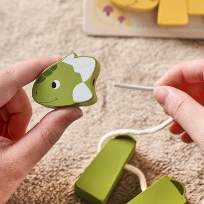 Wooden Dinosaur Lacing Puzzle – Montessori Fine Motor Toy for Toddlers