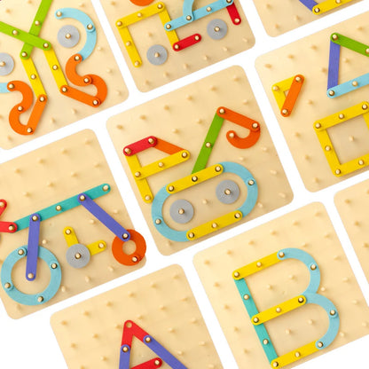 Wooden Peg Board Construction Set – Montessori Engineering & Creativity Toy