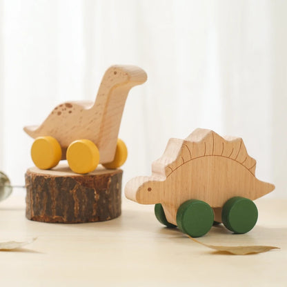Montessori Wooden Dinosaur Push Toy Set – Rolling Dinos for Toddlers & Kids