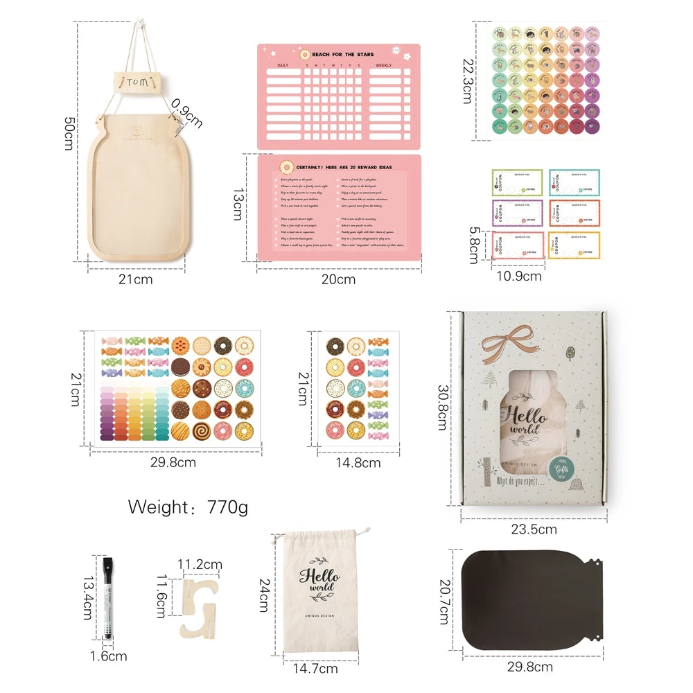 Wooden Reward Jar for Kids – Behavior Chart with Tokens, Habit Tracker & Coupons