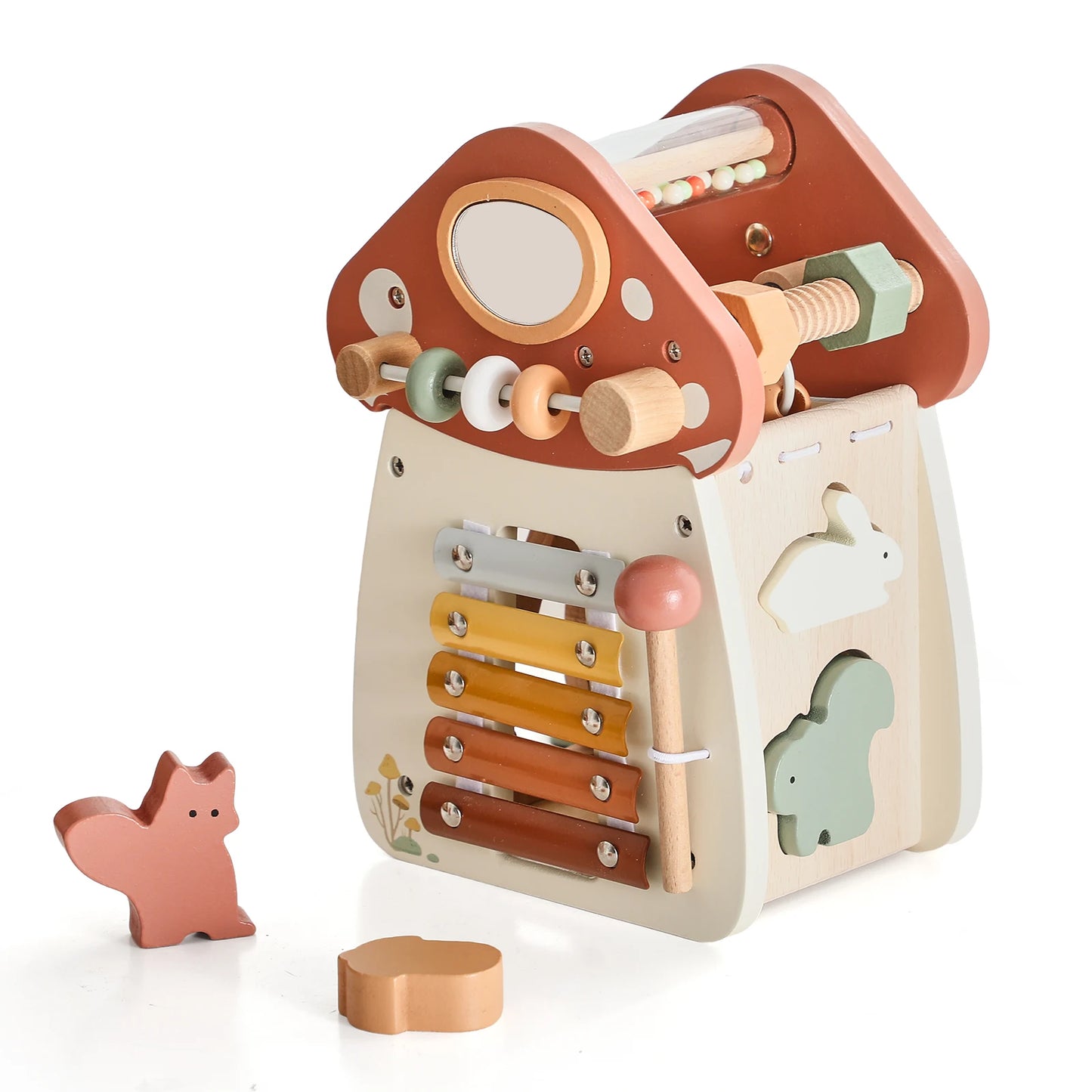 Wooden Mushroom Toy for Toddlers – Montessori Activity Cube