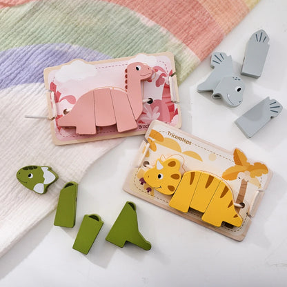 Wooden Dinosaur Lacing Puzzle – Montessori Fine Motor Toy for Toddlers