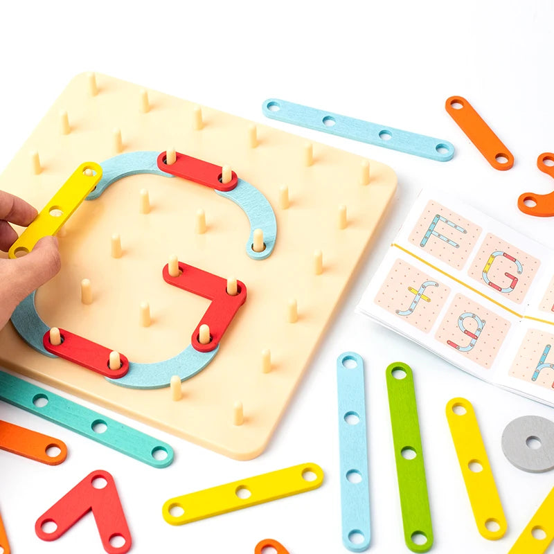 Wooden Peg Board Construction Set – Montessori Engineering & Creativity Toy