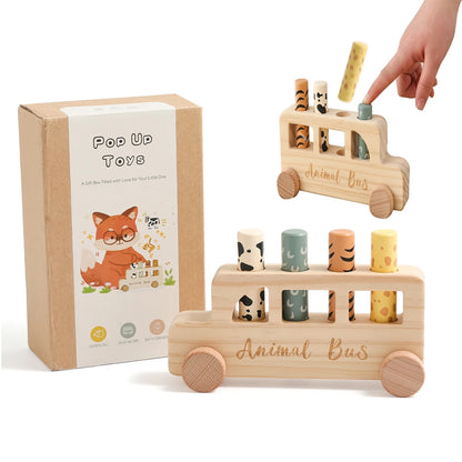 Montessori Wooden Pop-Up Animal Bus Toy