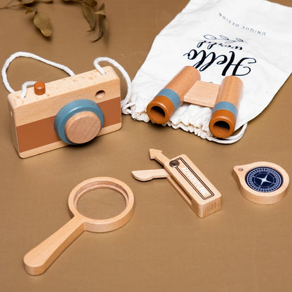 Montessori Wooden Adventure Kids Toy Set – Camera, Compass, Binoculars & More