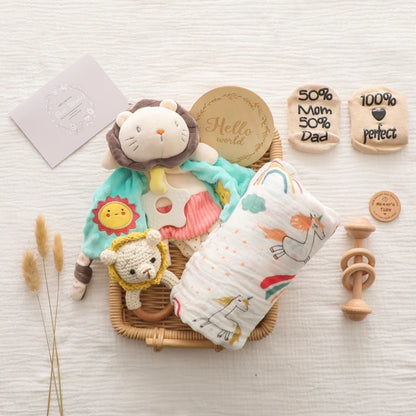 Deluxe Newborn Baby Gift Box – Plush Animal, Swaddle, Rattle & Keepsakes