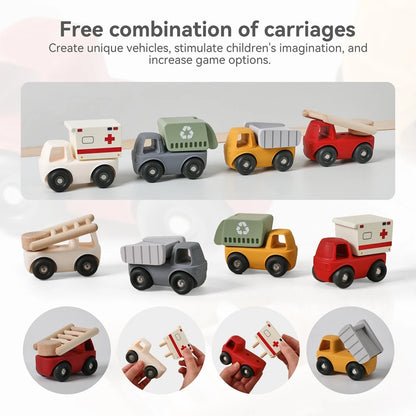 Montessori Toddler Trucks – Silicone Vehicles with Mix & Match Carriages