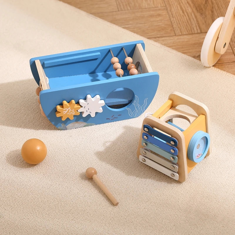5-in-1 Wooden Activity Boat – Toddler Montessori Ocean-Themed Toy