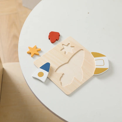 Wooden Space Puzzle Set for Toddlers – Planet, Rocket & Astronaut Educational Toy