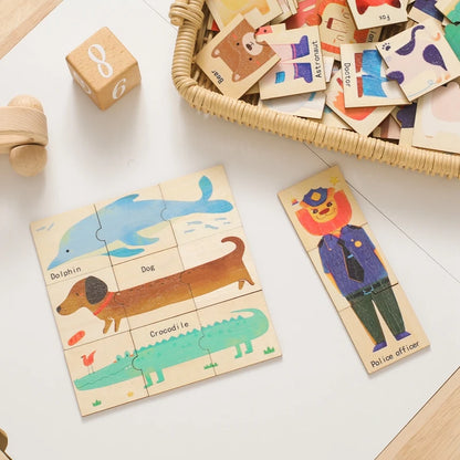48-Piece Wooden Matching Puzzle – Animal & Character Learning Set for Toddlers