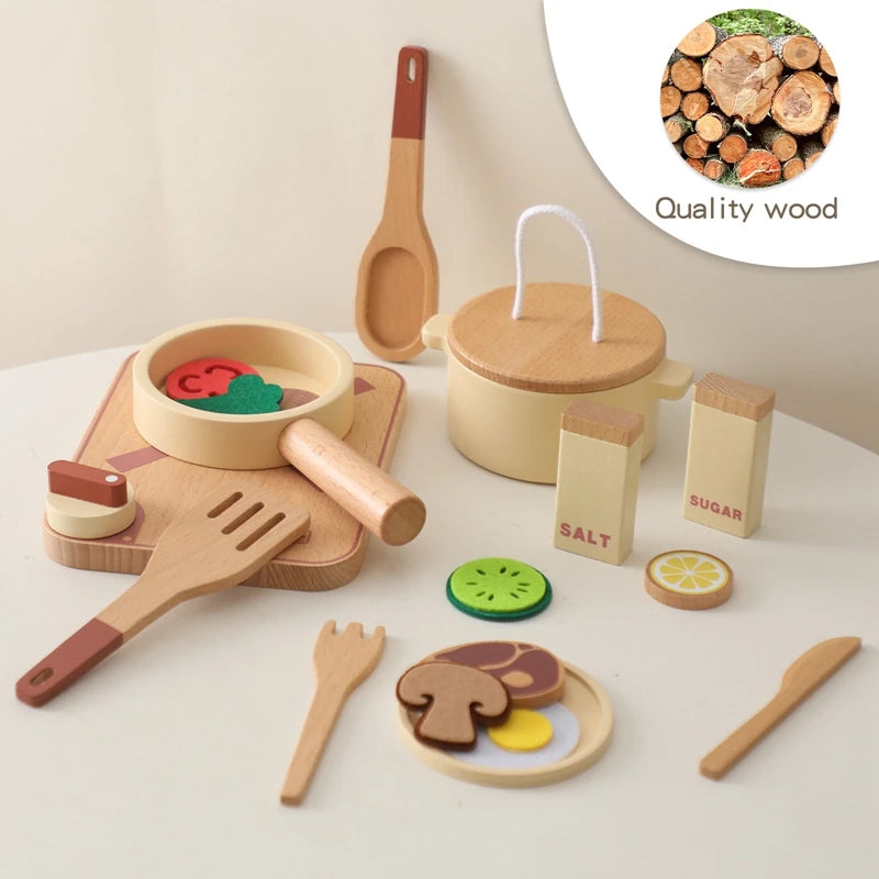 Wooden Kitchen Play Set – Pretend Cooking Toys for Toddlers and Kids