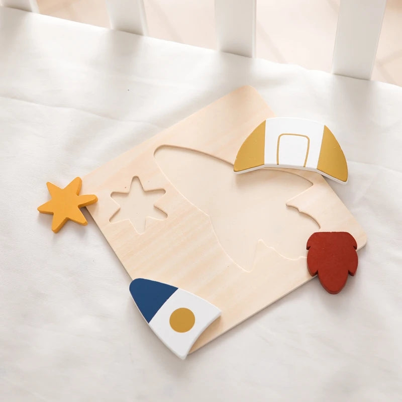 Wooden Space Puzzle Set for Toddlers – Planet, Rocket & Astronaut Educational Toy