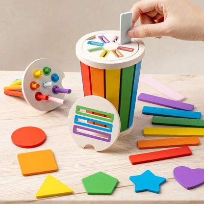 Wooden Montessori Sorting Drum – Colour, Shape & Fine Motor Toddler Learning Toy