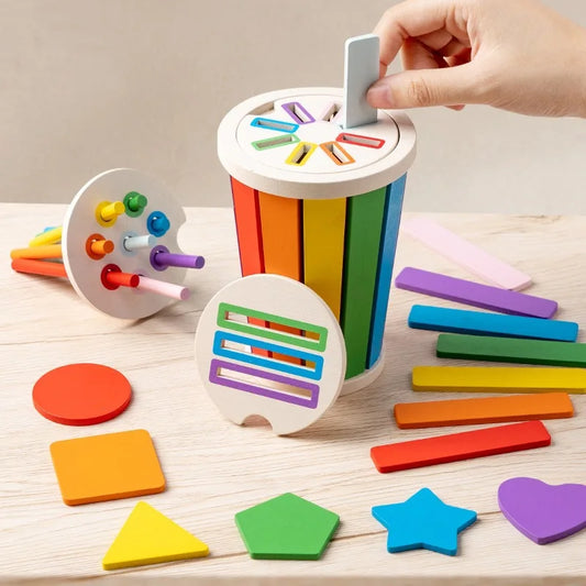 Wooden Montessori Sorting Drum – Colour, Shape & Fine Motor Toddler Learning Toy
