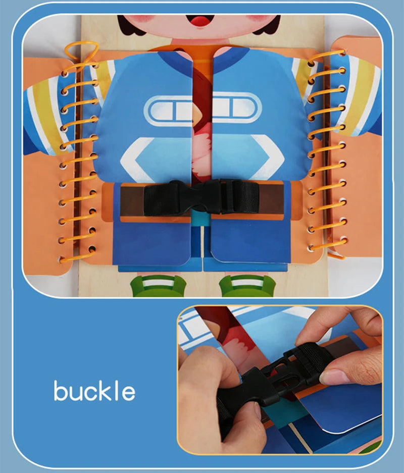 Montessori Dressing Skills Busy Board Book – Practical Life Learning Toy