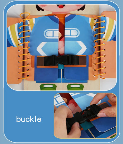 Montessori Dressing Skills Busy Board Book – Practical Life Learning Toy