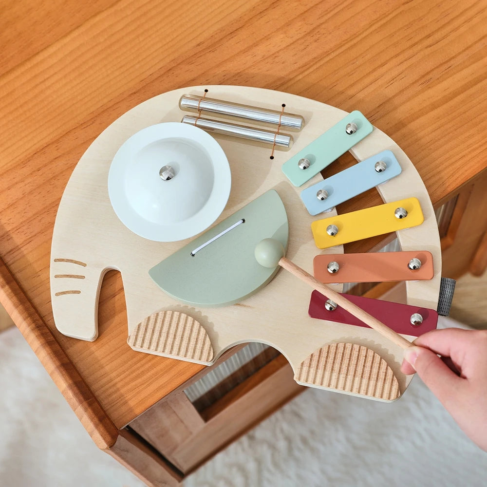 Elephant Wooden Musical Toy – 4-in-1 Montessori Music Board for Toddlers