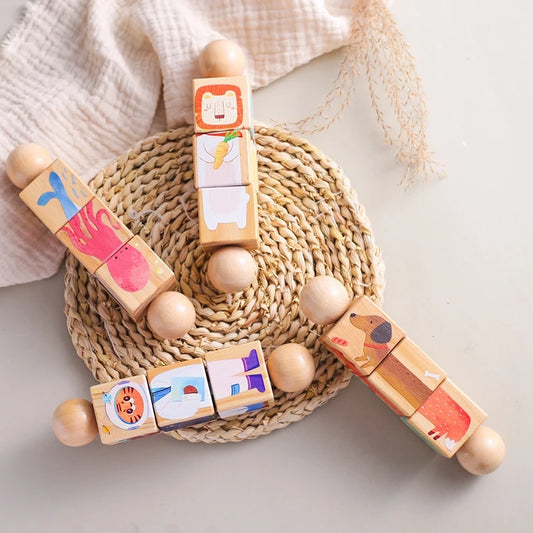 Wooden Rotating Animal Puzzle - Montessori Toddler Matching Toy
