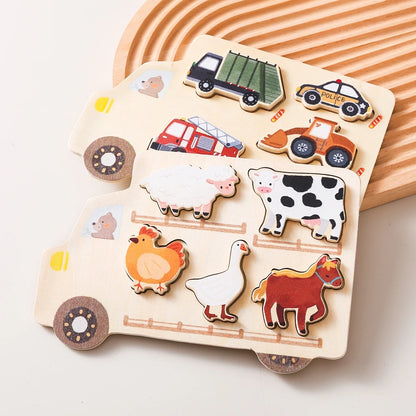 Toddler Learning Puzzle – Chunky Wooden Animal & Vehicle Matching Boards