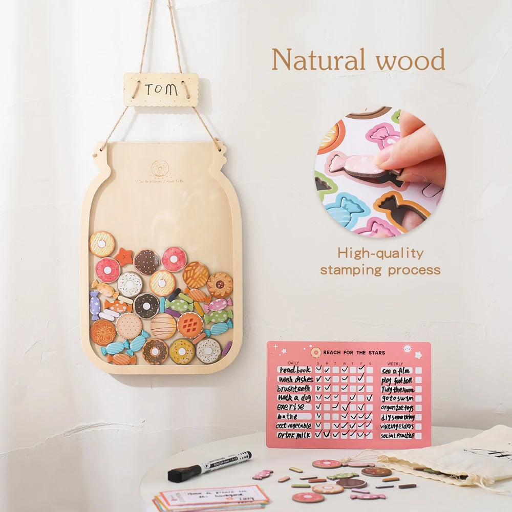 Wooden Reward Jar for Kids – Behavior Chart with Tokens, Habit Tracker & Coupons