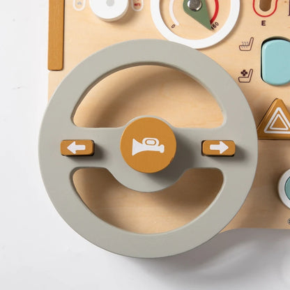 Wooden Car Dashboard Busy Board – Montessori Driving Toy for Toddlers