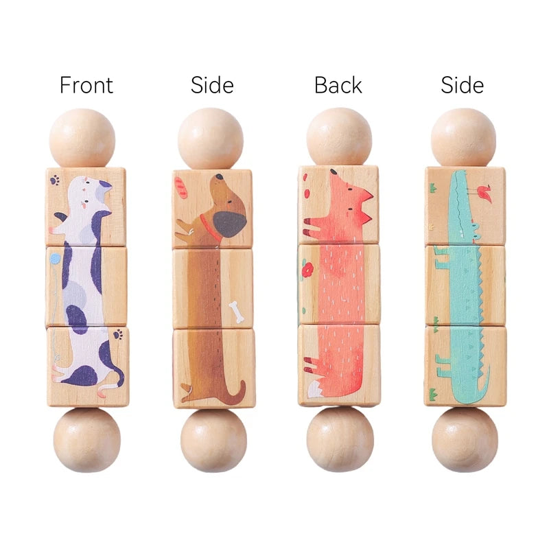 Wooden Rotating Animal Puzzle - Montessori Toddler Matching Toy