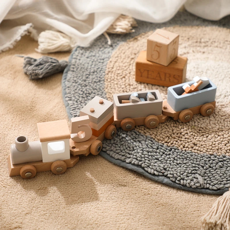 Wooden Birthday Train Set – Number Display 1–5 for Baby & Toddler Celebrations