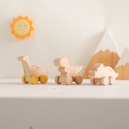 Montessori Wooden Dinosaur Push Toy Set – Rolling Dinos for Toddlers & Kids