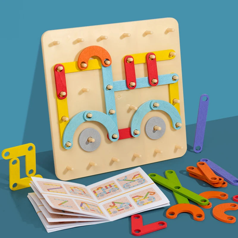 Wooden Peg Board Construction Set – Montessori Engineering & Creativity Toy