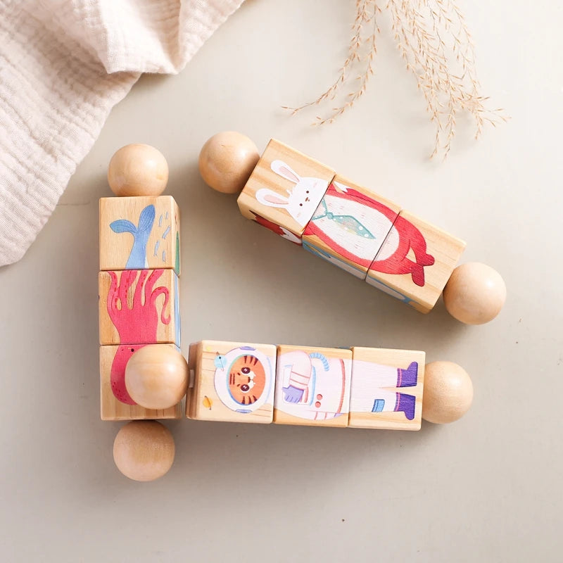 Wooden Rotating Animal Puzzle - Montessori Toddler Matching Toy