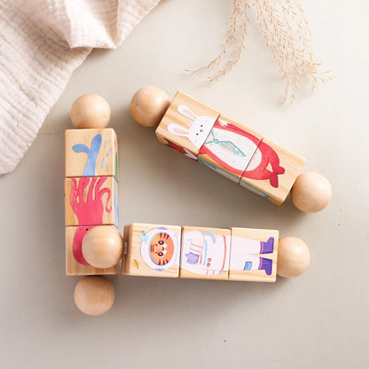 Wooden Rotating Animal Puzzle - Montessori Toddler Matching Toy
