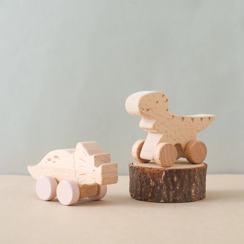 Montessori Wooden Dinosaur Push Toy Set – Rolling Dinos for Toddlers & Kids