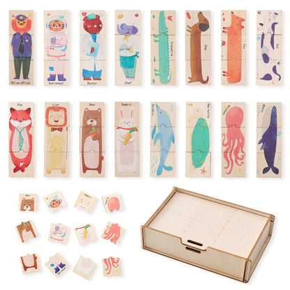 48-Piece Wooden Matching Puzzle – Animal & Character Learning Set for Toddlers