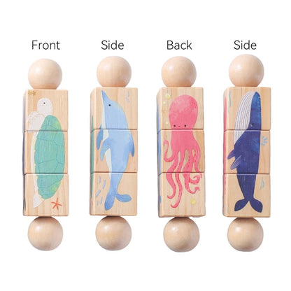 Wooden Rotating Animal Puzzle - Montessori Toddler Matching Toy