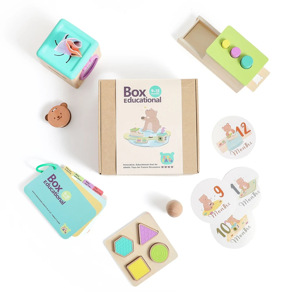 Montessori Wooden Activity Box for 9–12 Months – Educational Baby Toy Set