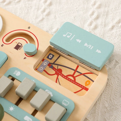 Wooden Car Dashboard Busy Board – Montessori Driving Toy for Toddlers