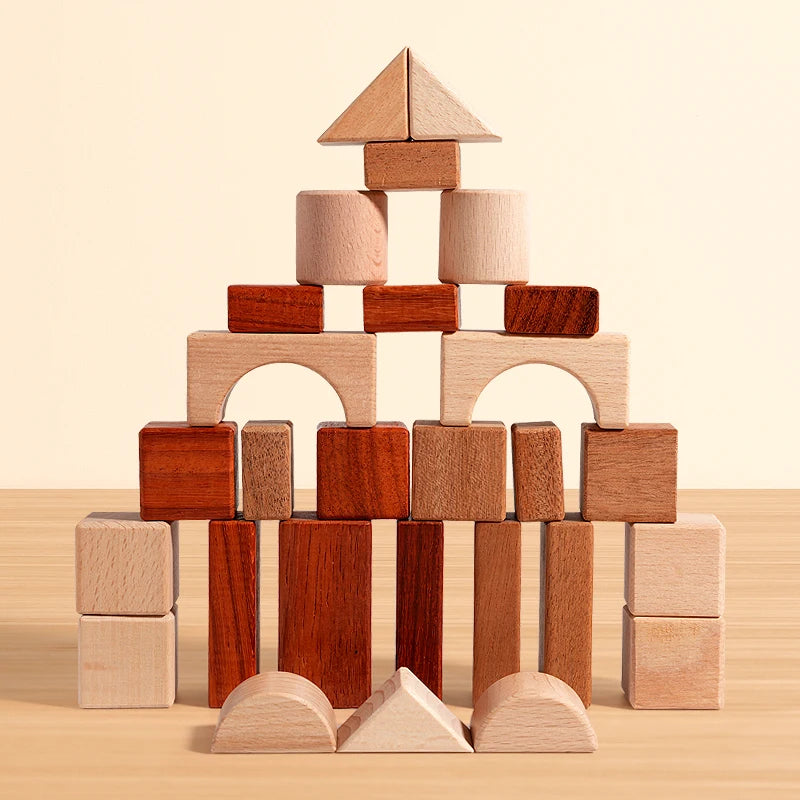 Wooden Natural Building Blocks Set – Montessori Open-Ended Toddler Toy