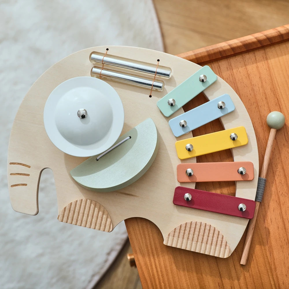 Elephant Wooden Musical Toy – 4-in-1 Montessori Music Board for Toddlers