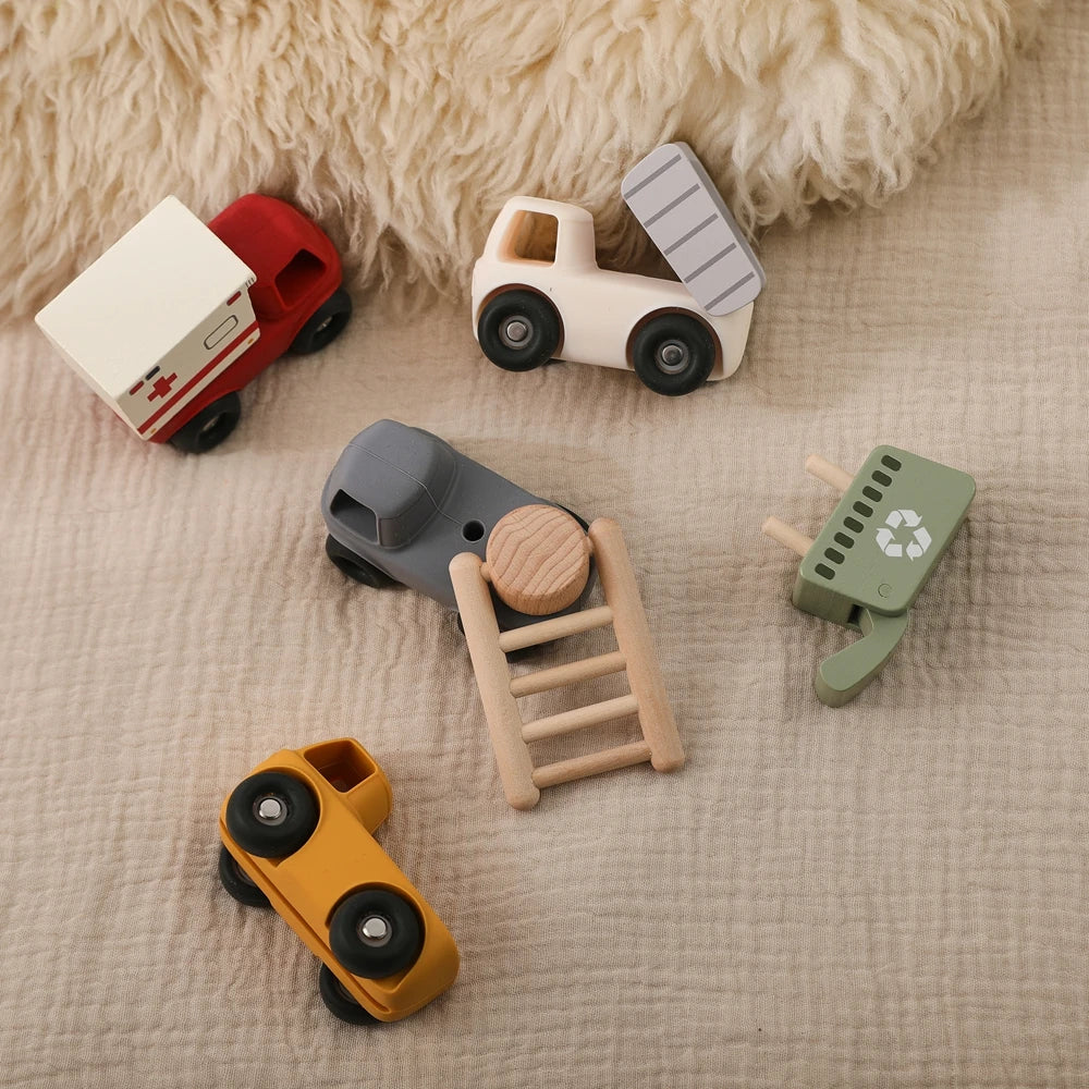 Montessori Toddler Trucks – Silicone Vehicles with Mix & Match Carriages