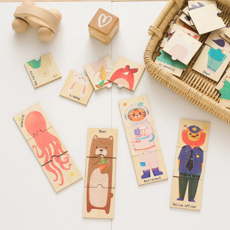 48-Piece Wooden Matching Puzzle – Animal & Character Learning Set for Toddlers