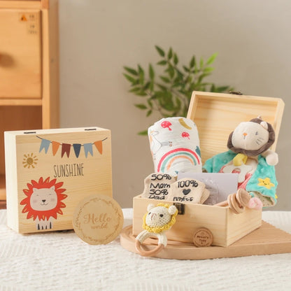 Deluxe Newborn Baby Gift Box – Plush Animal, Swaddle, Rattle & Keepsakes