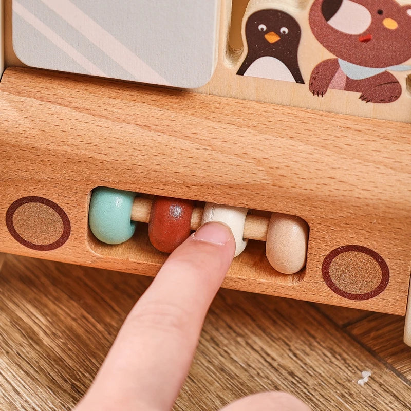 Wooden Montessori Activity Bus  – Sensory and Motor Skills Toddlers