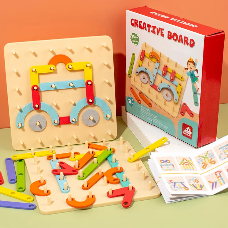 Wooden Peg Board Construction Set – Montessori Engineering & Creativity Toy