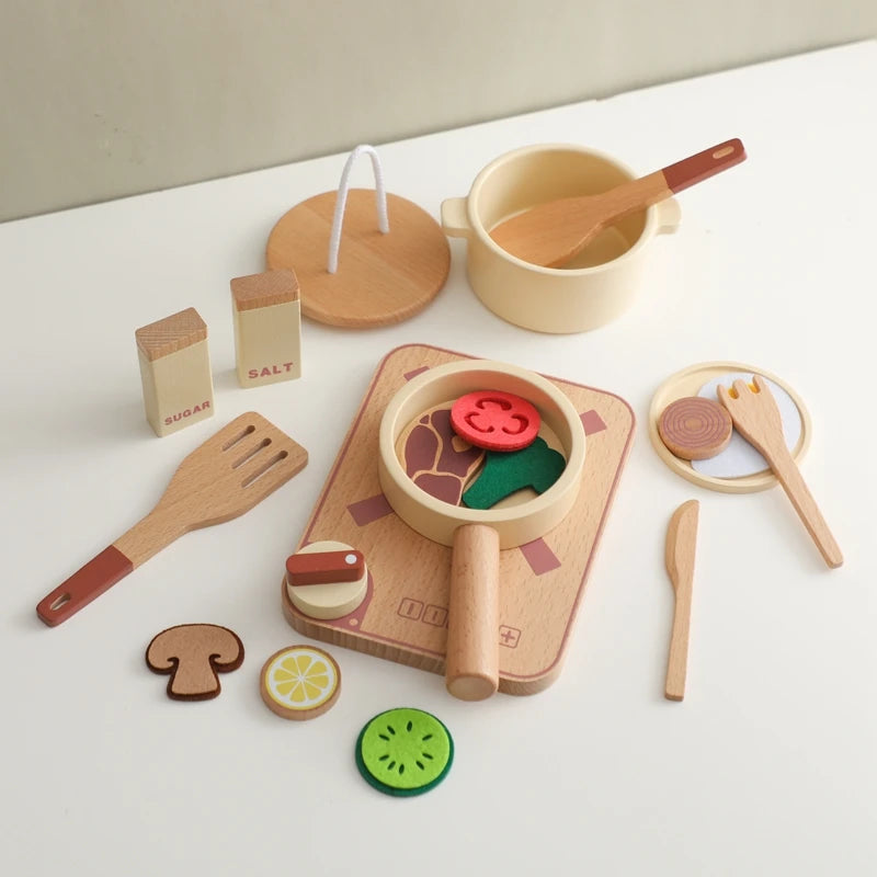 Wooden Kitchen Play Set – Pretend Cooking Toys for Toddlers and Kids