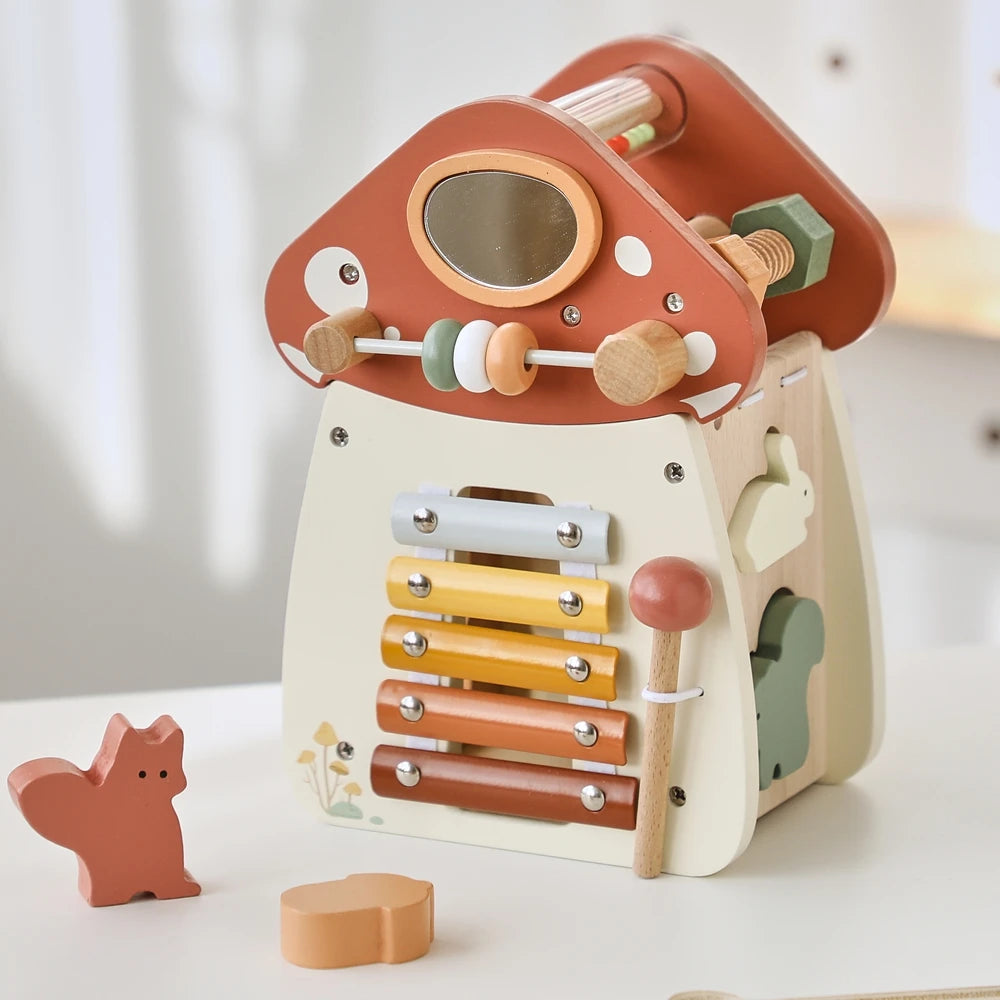 Wooden Mushroom Toy for Toddlers – Montessori Activity Cube