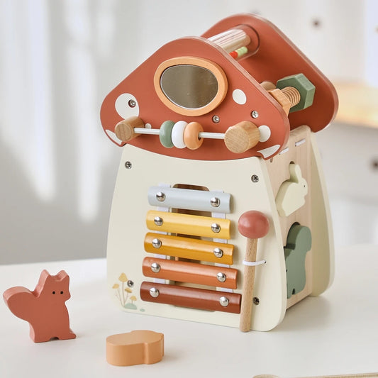 Wooden Mushroom Toy for Toddlers – Montessori Activity Cube