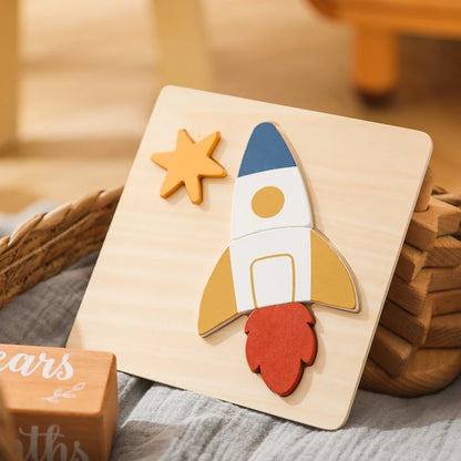 Wooden Space Puzzle Set for Toddlers – Planet, Rocket & Astronaut Educational Toy